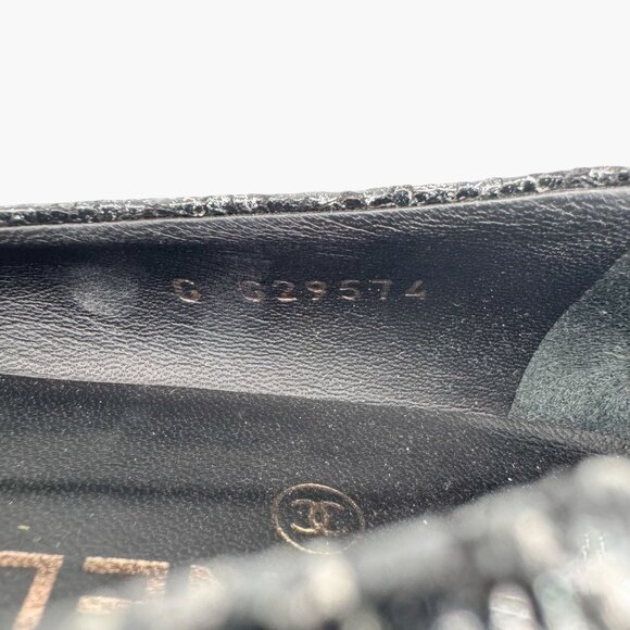 Chanel CC Cap Toe Ballet Flats Black Silver Leather Size 37.5 US 6.5–7 Women - Picture 15 of 15